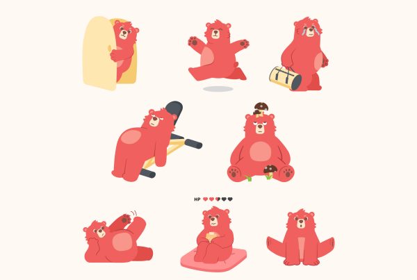App workout buddy bear illustrations and animations — happy after workouts, sad when inactive