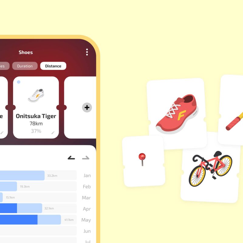 Fitness tracker, tag workouts with gear (shoes, rackets), equipment, and expenses to track distance, usage, visits, and spending