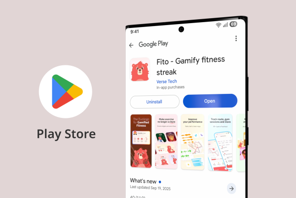 Partial Fito on Google Play Store listing displayed on a phone alongside a large logo