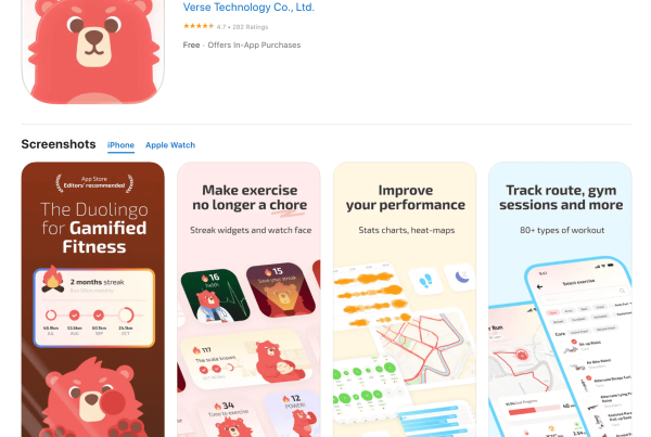 App Store, iOS için en iyi fitness takip uygulamasını listeliyor "Fito: Gamify fitness streak" uygulama simgesini (kırmızı/turuncu bir karikatür ayı) gösteriyor
