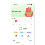 Calories Calculator App dashboard displaying daily calorie tracking, showing 274 kcal remaining, macronutrient breakdown for carbs, protein, and fat, and options for food logging via camera, library, or quick entry, with a red bear illustration.