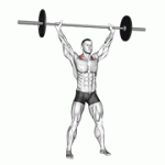 Fito App Barbell Overhead Shrug exercise demonstration with how-to guide and tips.